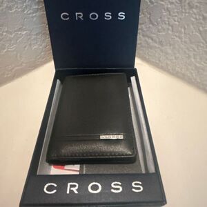 Cross Brand Folded Card Case Black Leather Bifold Minimalist New In Box